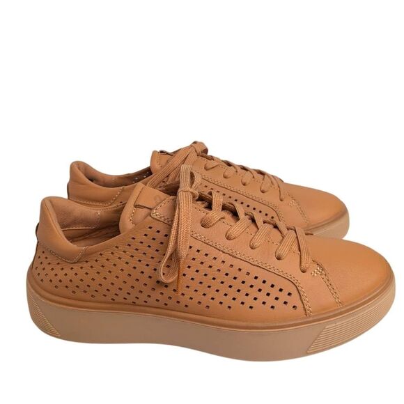 Ecco Street Tray Orange Tan Leather Perforated Sneakers Womens 8/8.5 US 39 EU - Picture 2 of 8